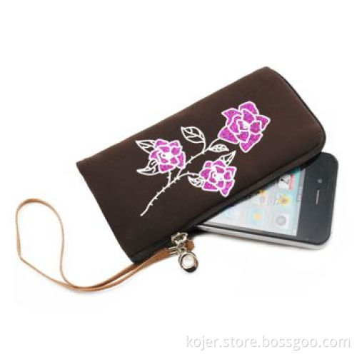 Velvet Zipper Bag for iPhone 4, with Zipper Slider/Lanyard, Comes in Various Patterns